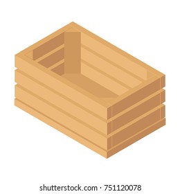 Isometric wooden box on isolated white background