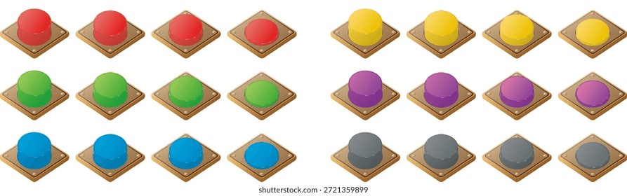 Conjunto de Botón de madera isométrica para interfaz de usuario de juego, Elementos de interfaz de Vector