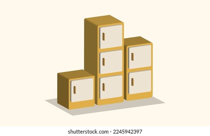 Isometric wooden cabinet flat vector design for school, office, house, or storage related design element. 3d stacked cabinet simple design