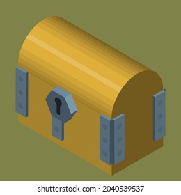 isometric wooden chest with the keyhole. Role-playing game props, vector illustration