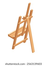 Isometric wooden easel stand. Empty easel without artboard. Tripod for artist drawing. Vector illustration isolated on white background.
