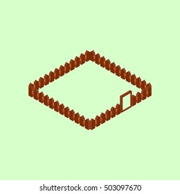 Isometric wooden fence. fence colored icon. fencing