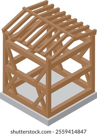 Isometric wooden house beams and columns image material