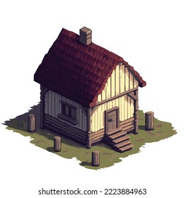 Isometric wooden hut, tiny wooden house illustration