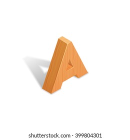 Isometric wooden letter A with shadow.