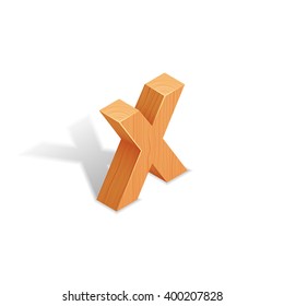 Isometric wooden letter X with shadow.