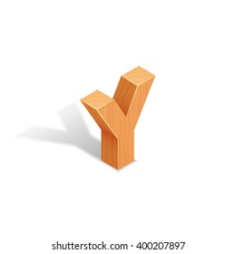 Isometric wooden letter Y with shadow.