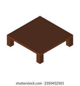 Mesa baja de madera isométrica.Ilustración vectorial aislada sobre fondo blanco.