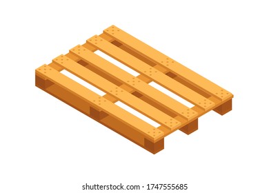 Isometric wooden pallet isolated on white background. Colorful empty wood pallet vector icons. Packaging and transportation of goods. Vector illustration. 3D. Flat style.