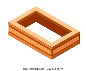 Isometric wooden platform or base for setting up vendor stalls or kiosks. Display counter for customizable market , food stalls, or exhibition stands. Vector illustration.