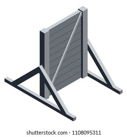 Isometric wooden wall. Obstacle icon. Extreme sport. Isolated vector illustration