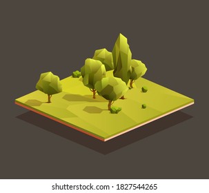 Isometric woods area. Low poly vector illustration of a grove