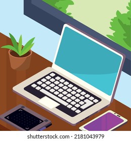 Isometric Work Space Poster With Tools