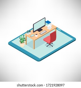 isometric  work space  vector,Work from home concept design background,isometric vector illustration