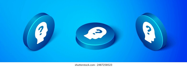 Isometric Worker icon isolated on blue background. Business avatar symbol user profile icon. Male user sign. Blue circle button. Vector