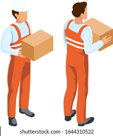 Isometric worker man in work clothes