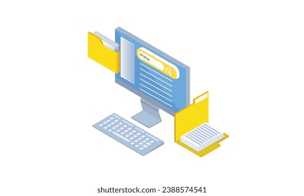 Isometric working in front of computer.on white background.3D design.isometric vector design Illustration.