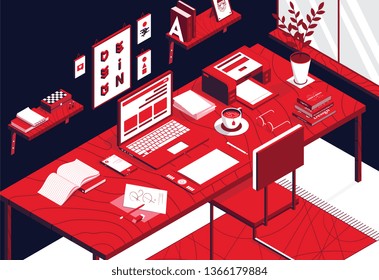 Isometric working space is a vector illustration about how an office desk can be.