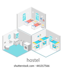Isometric workplace for child. child Room. Loft bed with table chair and books. Flat 3D illustration.