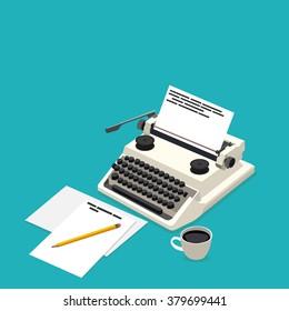 Isometric Workplace Writer In Vector Format Eps10