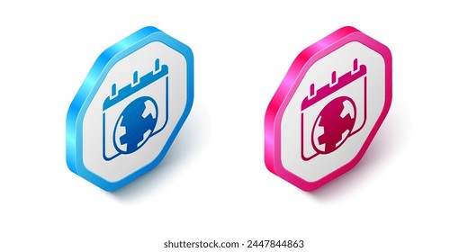 Isometric World Earth day icon isolated on white background. Eco friendly world. Ecology and nature concept. Hexagon button. Vector