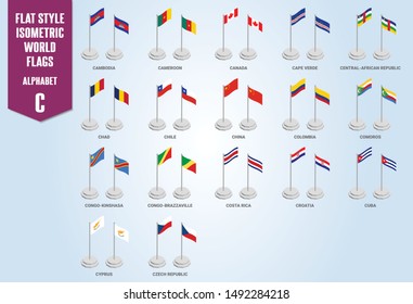 Isometric World Flags Alphabet C countries Flat Style