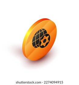 Isometric World Globe and Israel icon isolated on white background. Orange circle button. Vector