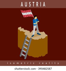 Isometric world - man waving Austrian flag