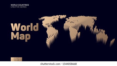 Isometric World map with golden hexagon lines