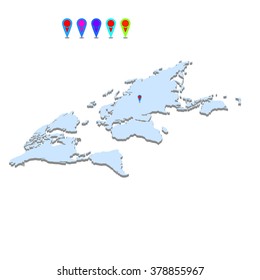 Isometric World Map With Pointers 3d. 
