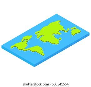 Isometric World Map, Stylized Flat Vector Illustration. 3D Design Element For Infographic.