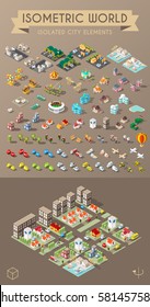 Isometric World On Dark Background . Set Of Isolated Minimal City Elements