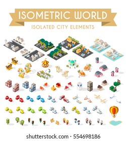 Isometric World On White Background. Set Of Isolated Minimal City Elements.