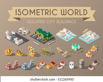 Isometric World. Set Of Isolated Minimal City Buildings.