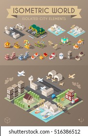 Isometric World. Set Of Isolated Minimal City Buildings.