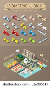 Isometric World. Set Of Isolated Minimal City Vehicles.