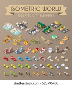 Isometric World. Set of Isolated Minimal City Elements.