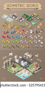 Isometric World. Set Of Isolated Minimal City Elements.