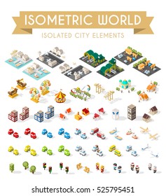 Isometric World. Set Of Isolated Minimal City Elements.