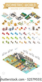 Isometric World. Set Of Isolated Minimal City Elements.