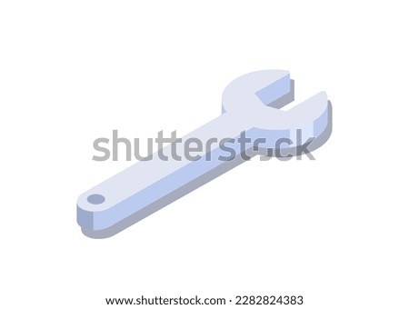 Isometric wrench concept. Iron object for tightening and unwinding nuts. Repair and construction, renovation. Poster or banner for website. Realistic 3D vector illustration