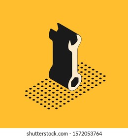 Isometric Wrench icon isolated on yellow background. Spanner repair tool. Service tool symbol.  Vector Illustration