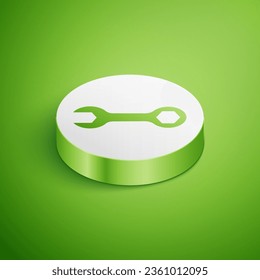 Isometric Wrench spanner icon isolated on green background. White circle button. Vector