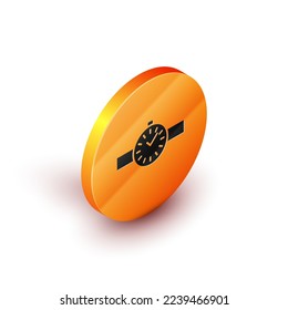 Isometric Wrist watch icon isolated on white background. Wristwatch icon. Orange circle button. Vector Illustration