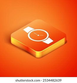 Ícone de relógio de pulso isométrico isolado no plano de fundo laranja. Ícone de relógio.  Vetor