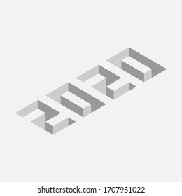 Isometric writing of year 2020 in shades of grey
