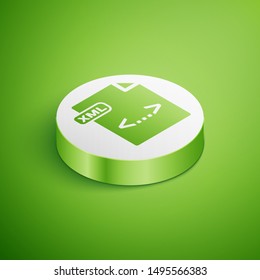 Isometric XML file document. Download xml button icon isolated on green background. XML file symbol. White circle button. Vector Illustration