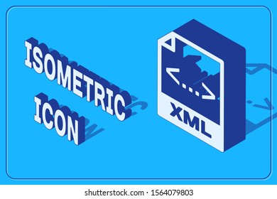 Isometric XML file document. Download xml button icon isolated on blue background. XML file symbol.  Vector Illustration