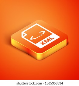 Isometric XML file document. Download xml button icon isolated on orange background. XML file symbol.  Vector Illustration