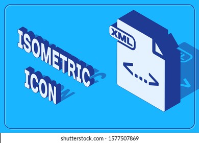 Isometric XML file document. Download xml button icon isolated on blue background. XML file symbol.  Vector Illustration